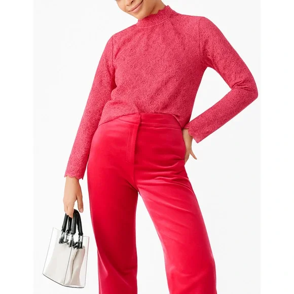 J. Crew Scalloped Lace Mock Neck Long Sleeve Sheer Top BN027 Pink Women's Size 6 - Picture 6 of 16